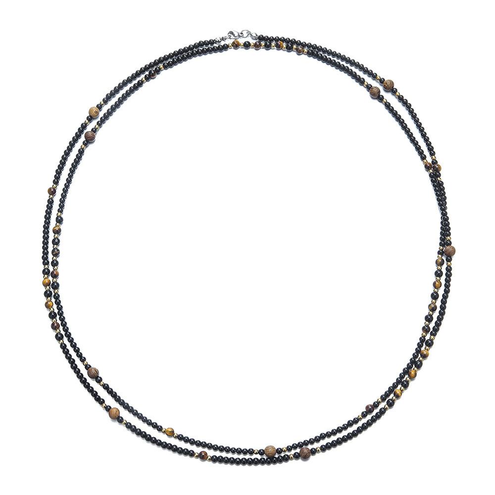 Geometric Black Agate Tiger Eye Beaded Necklace For Men With Titanium Pendant For Casual Wear