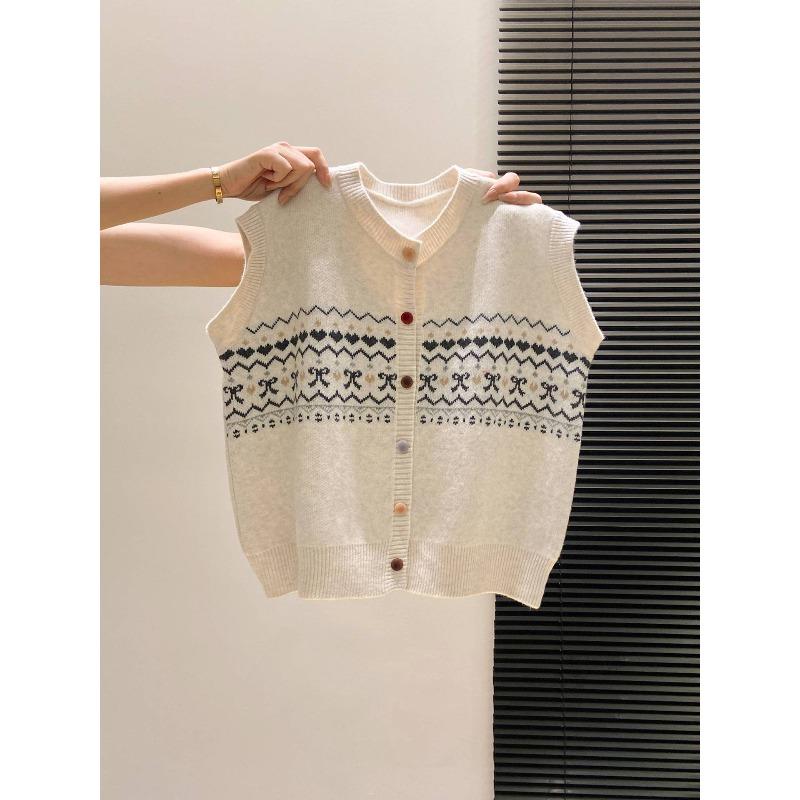 

Жаккардовый жилет-кардиган на пуговицах в стиле Fair Isle, женский осенне-зимний, с дизайнерским чувством, многослойный, жилет в ленивом стиле, свободный топ L