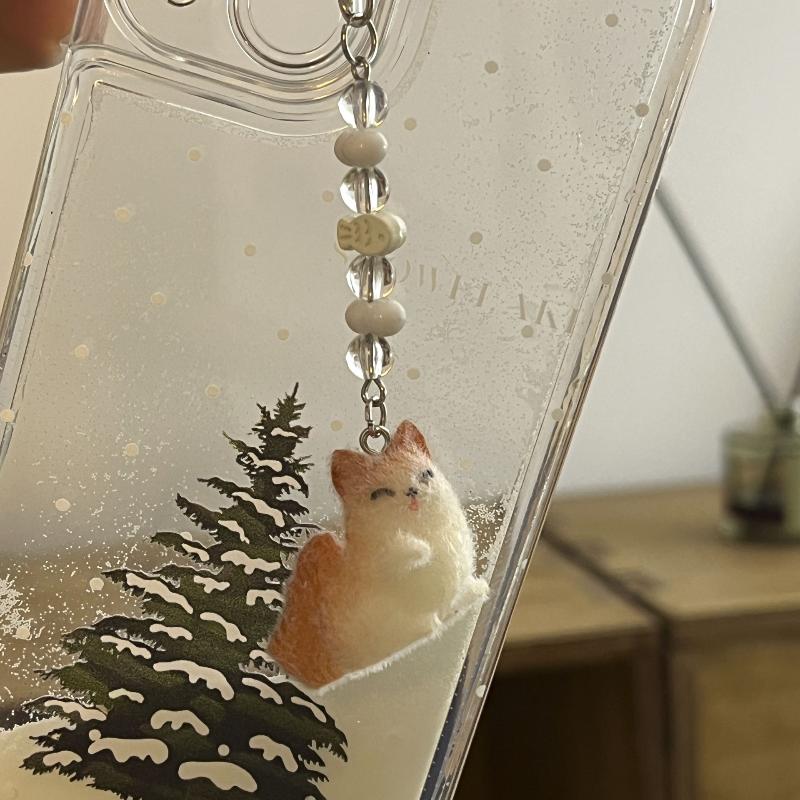 Portachiavi Ciondolo Gatto Floccato Creativo Carino Catena per Cellulare a Cartoni Animati Accessori Ciondolo Decorazione Zaino Regali