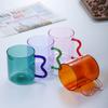 Colored Glass Cup with Wave Handle Coffee Breakfast Cup  Large Capacity Milk Cup Microwaveable  Cross-border