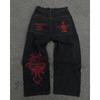 Calças Jeans Masculinas Y2K Hip Hop Góticas de Perna Larga Corte Amplo Streetwear Calças de Brim Calças Casuais