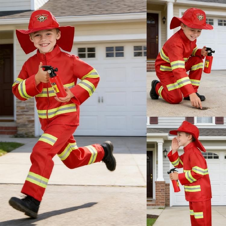 8-teiliges Feuerwehrmann-Kostüm für Kinder Feuerwehrmann Verkleidungskleidung Feuerwehrmann-Kostüm mit Spielzeugzubehör-Set für Rollenspiele