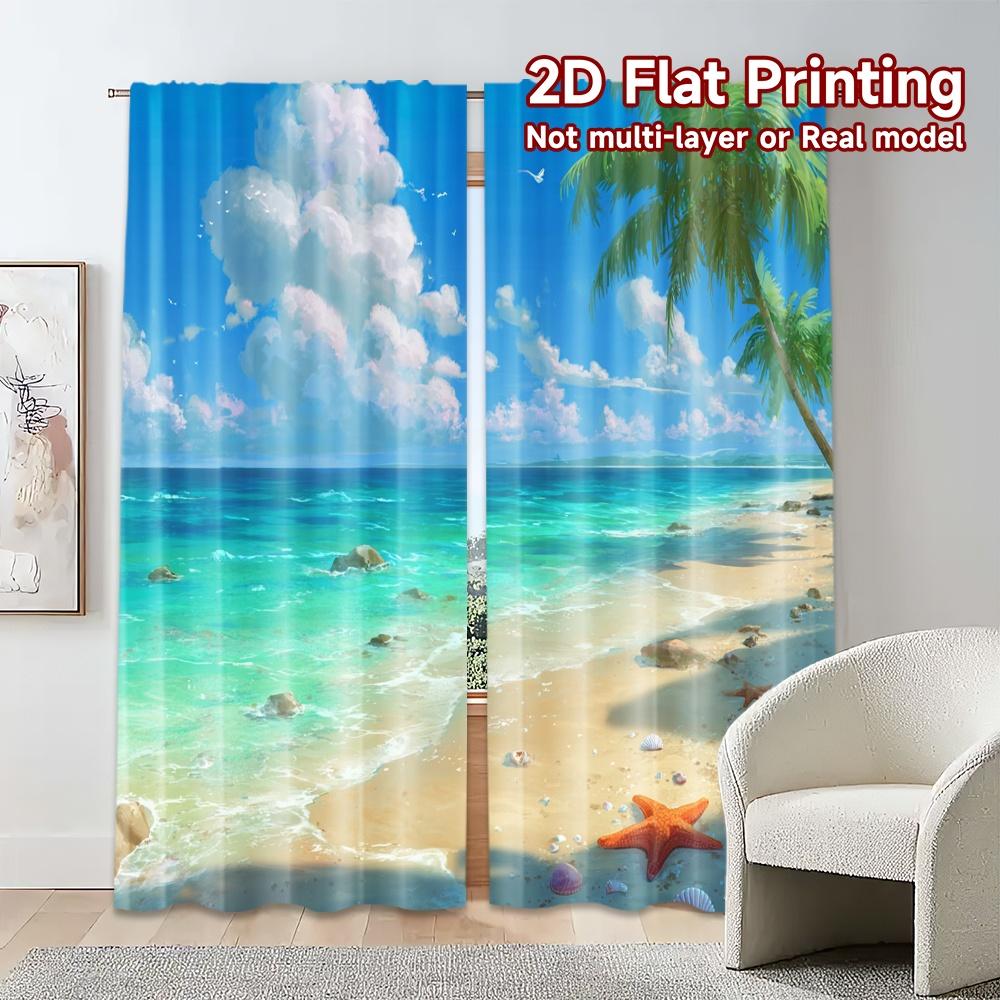 2pcs, 2D FLAT PRINTING Curtains (Without Rod) Tropical Shore Contemporary Popular Curtains Fabric Curtains Outdoor Decorations