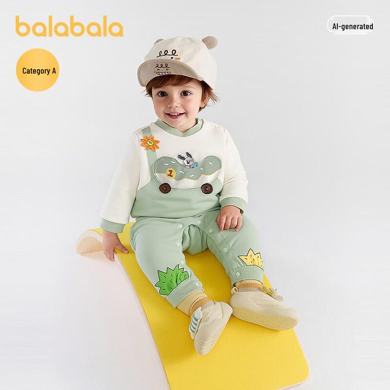 Balabala Infant Faux Two-Piece Long Sleeve Bodysuit Romper