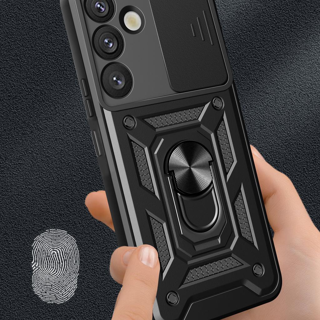 Etui na Samsunga Galaxy S25 z przesuwaną osłoną aparatu PC+TPU podpórka pokrowiec na telefon