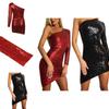 Womens Evening Party Skirt Sexy Single Sleeve Club Dress With Sparkling Night Sequin Shoulder