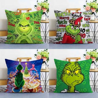 Christmas T-The G-GrinC-chs-S Pillow Case Plush Fabric Soft Double Sided Print Sofa Cushion Cover Throw Pillow Covers