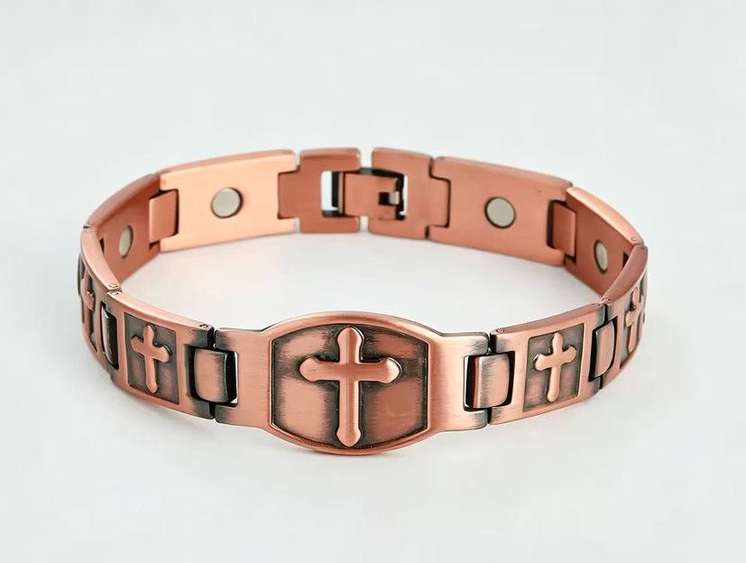 Antique Copper Magnetic Bracelet: Retro Fashion Three-Row Adjustable Couple Bangle
