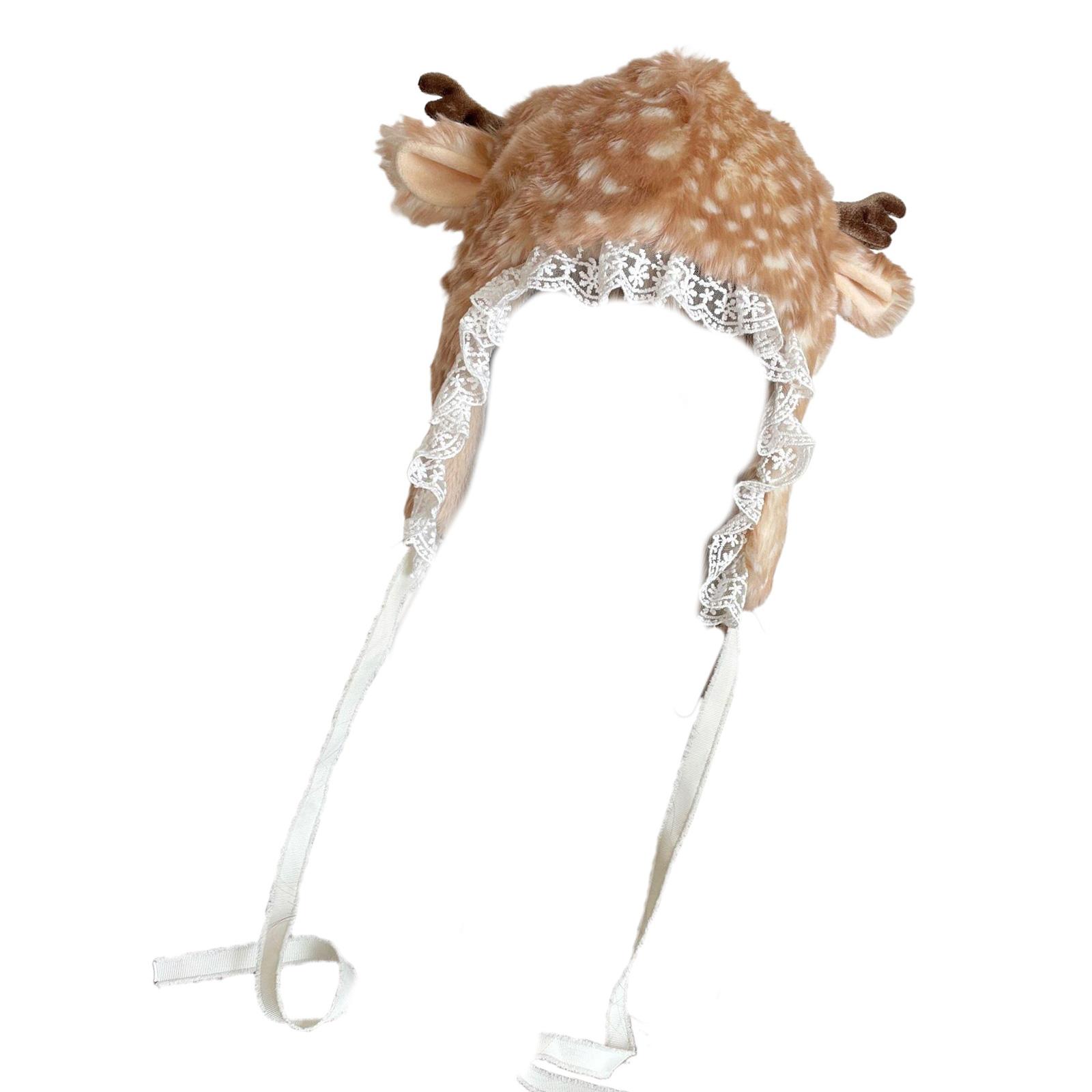 

Меховая гетра для девочек с рисунком оленя из мультфильма и кружевными полями, большой головной убор, милая шляпа, реквизит для фотосъемки в стиле косплея A