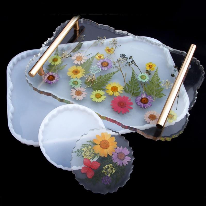 Silicone Tray Mold Epoxy Resin Coaster Mold Irregular Coaster Plate Epoxy Resin Casting Mould DIY Home Decor Gift