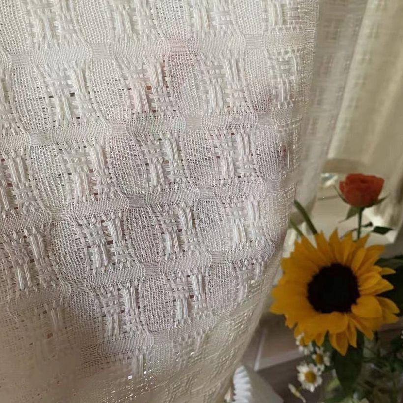 Sheer Plaid Bay Window Curtains, Chajiji Style, Tassel, Non-See-Through, No-Punch Magic Sticker, Ideal for Balcony or Living Room.