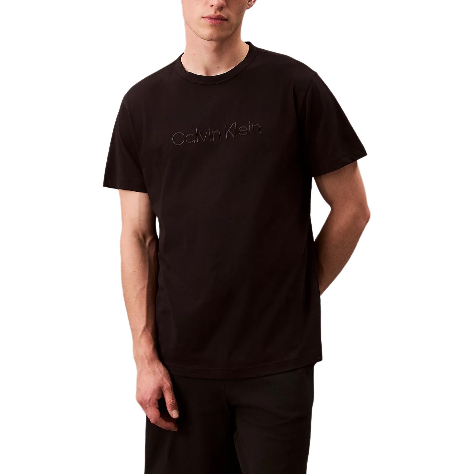 

Calvin Klein Embroidered Letter Comfortable Casual Round Neck Short Sleeve Pajama Top Men tops Black 000NM2748E-UB1 XL