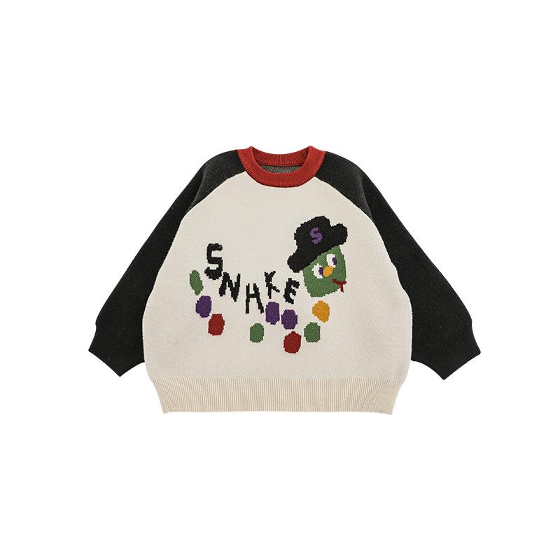 

Wulibuyi 2025 Мальчики Длинный рукав мультяшный змея свитер – Теплый зимний трикотаж 100cm