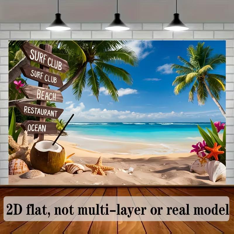 

2D Tropical Beach Photo Backdrop Palm Trees Blue Ocean Scenery Background for Home Wall Art Party Photo Booth Decor 47.2x31.5inch/120*80cm