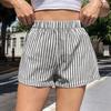Damen Baumwollshorts Gestreift Elastischer Bund Pyjamahose Lounge Schlafshorts mit Taschen Sommerkleidung