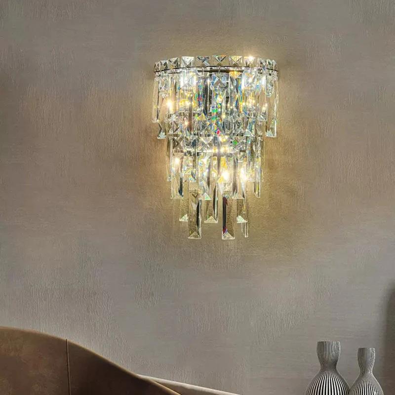 E14 Light Luxury Wall Light Crystal Wall Lamp Decor Living Room Bedroom Bedside Corridor Stairs Fixtures TV Background Sconce