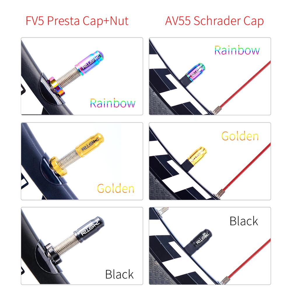 RISK Titanium Alloy Mountain Road Bike Presta/Schrader Valve Caps Set Dustproof Bicycle Tire Valve Nut Cover Cycling
