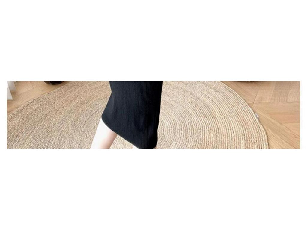2024 Autumn/Winter Mid-Length Wool Coat with Semi-High Collar Knitted Dress - Women's Black Base Layer