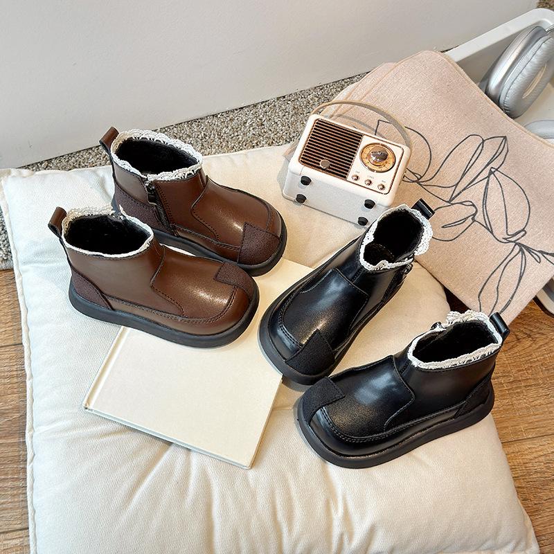 Autumn Winter Kids Princess Boots with Sweet Lace Girls Short Boots with Cotton Non-slip Children Ankle Boots Elegant