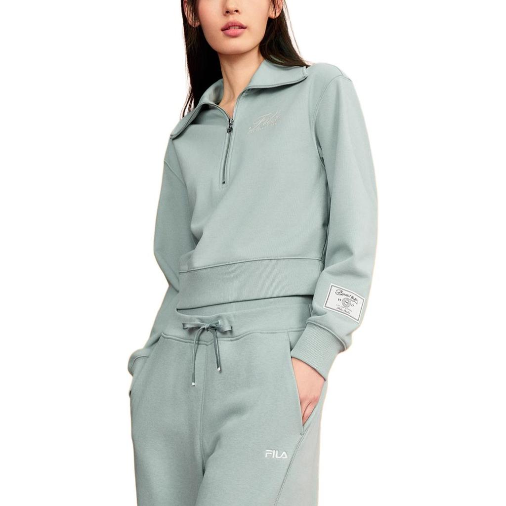 FILA Original Series Fashion American Comfortable Loose Sweatshirt Women sweatshirt Chaos-Grey-Green F11W439212F-GN