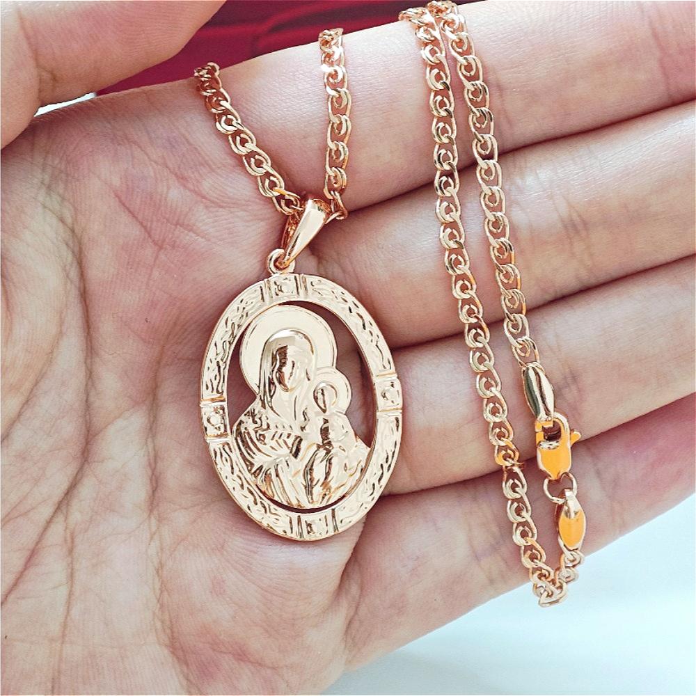 Rose Gold Italian Exquisite Virgin Mary Pendant Jewelry Gift for Women