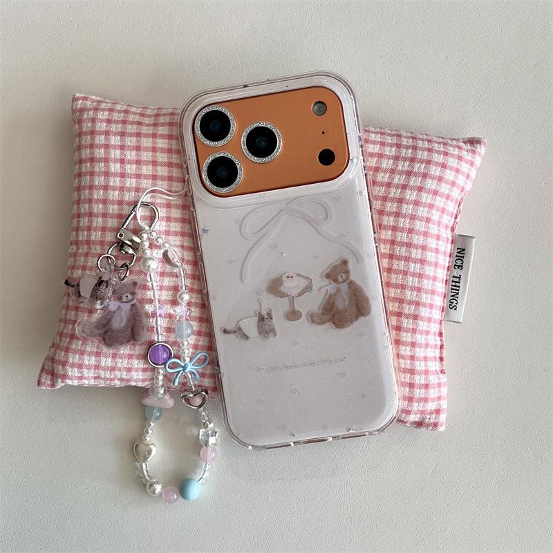 Glitter Cat and Bear Dessert Phone Case for iPhone 17/16 Pro Max/15/14 - Women's Edition
