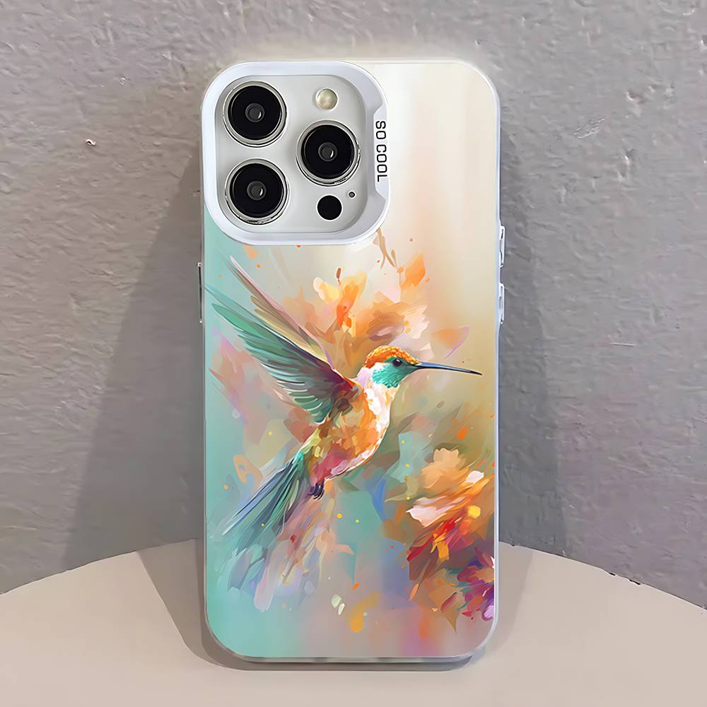 Bird Hummingbird painting  Phone Case For iPhone 17,16,13,12,11,15,14,Pro,Max,Plus,SE4,Air,Mini White IMD Matte iPhone16