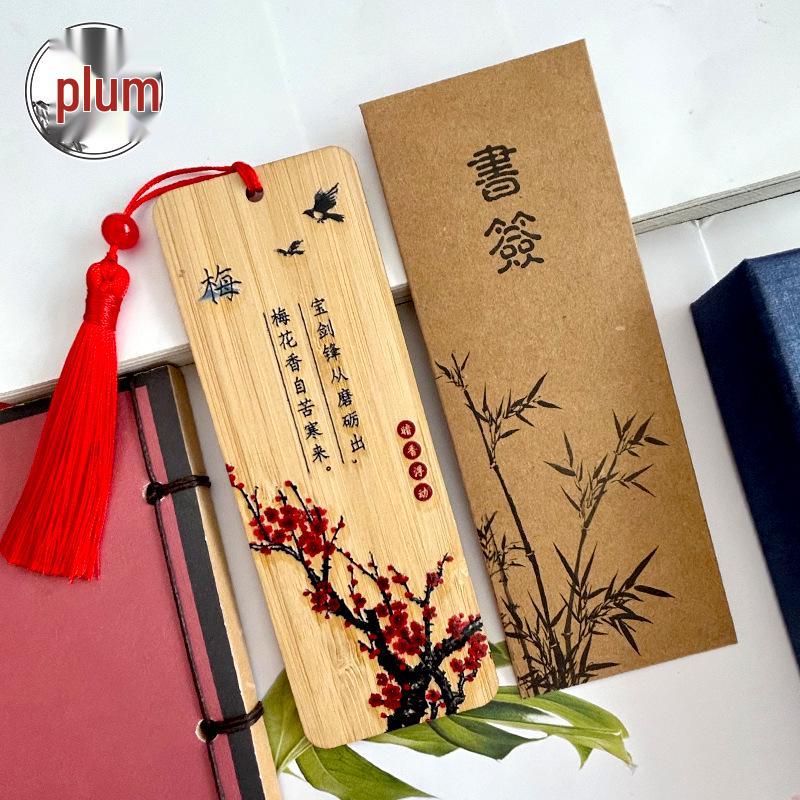 Chinese Style Bookmark: Creative Nan Bamboo with Plum, Orchid, Bamboo, Chrysanthemum Tassel – Inspirational Gift for Teachers