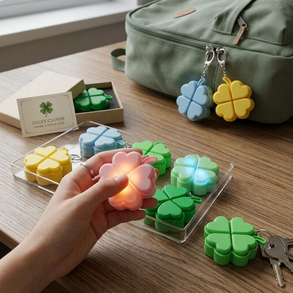 Lucky Four Leaf Clover Keyboard Keychain Flashing Light Mechanical Button Stress Relief Pendant Anxiety Relief Bag Charm Gifts
