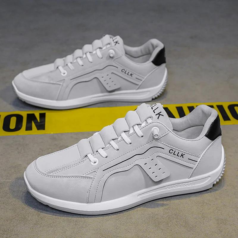 

New Trainers Men Lightweight Elastic Bands Slip-on Sneakers Breathable Leather Casual Shoes Outdoor Walking Sports Running Shoes 39 серый