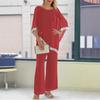 Damen Rot Fledermausärmel Oberteil mit Weitbein Hosen Set, Silberne Borte, Lässiges Outfit In Mehreren Farben