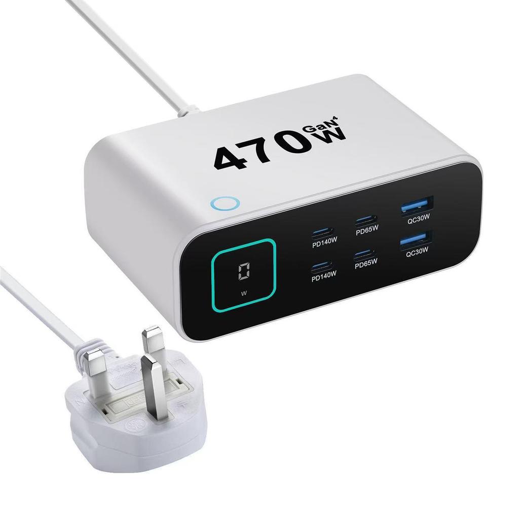 140W Gallium Nitride Fast Charger with TFT Display, PD3.1 Port, Multi-functional, 470W Fast Charging Desktop Charger