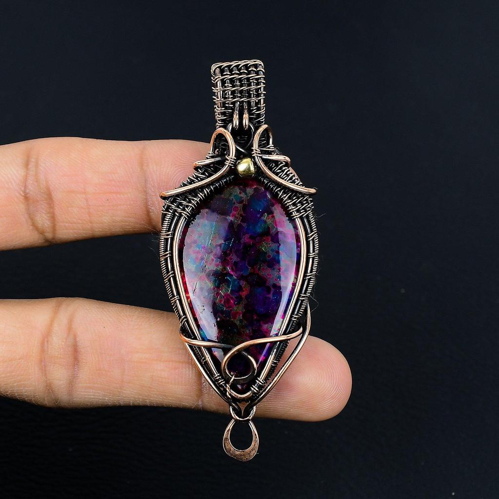 Multi Fire Labradorite Pendant Gemstone Jewelry, 999 Copper Wire Wrapped Pendant, Gift For Women Handmade Pendant