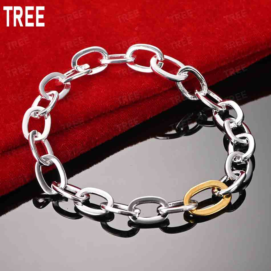 925 Sterling Silver Interlocking Side Chain Simple Bracelet Gift Jewelry 20CM
