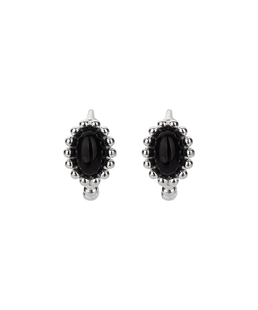 Xanadu Oval Stone Earrings_Black | Silver