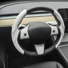 2 Stück Für Tesla Neues Modell 3+Highland 2025 für Modell Y/3 Weiß Kohlefaser Silikon Schwarz Wildleder Auto Lenkradabdeckung Rutschfest