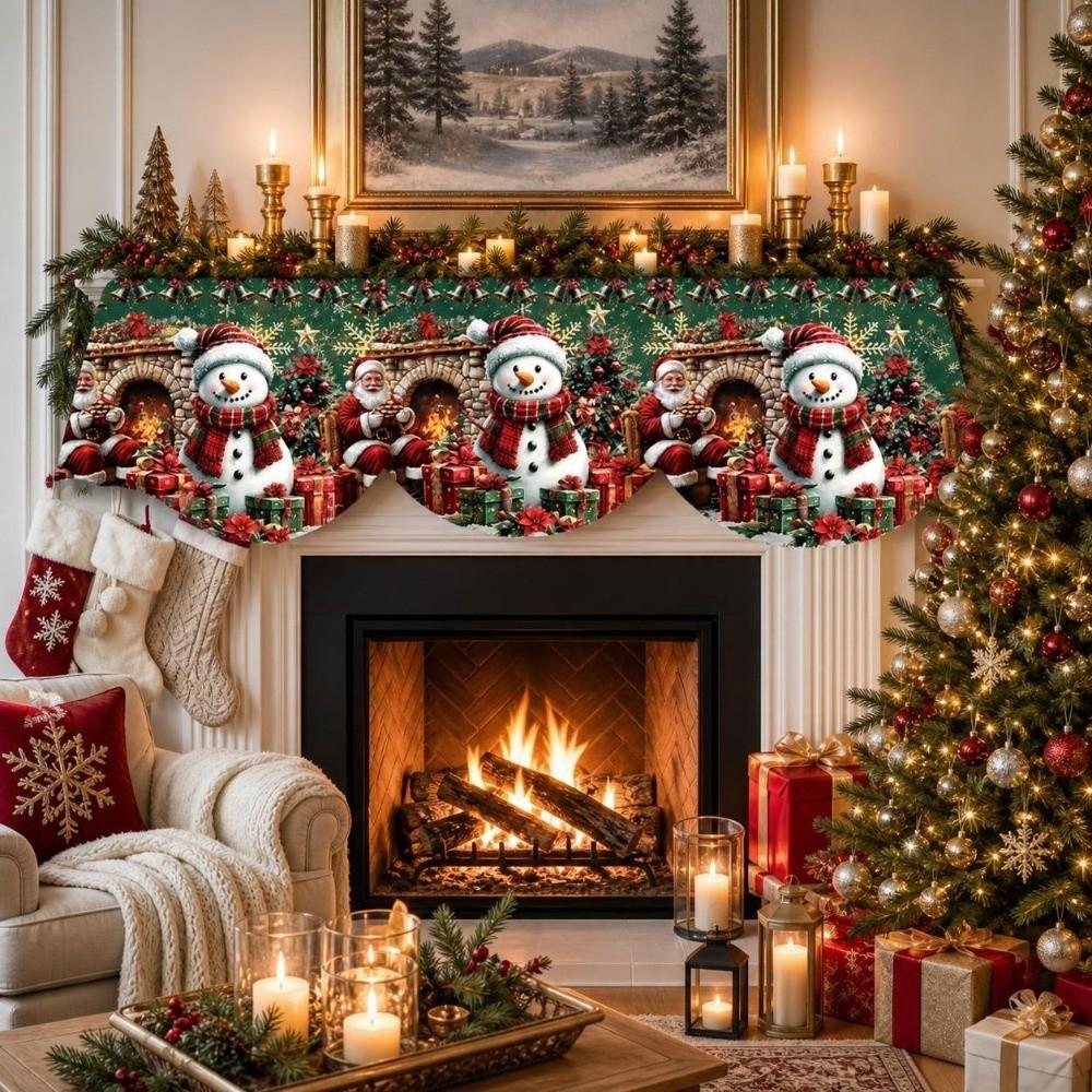 Santa Claus Mantel Topper Snow Landscape Xmas Mantel Decor Fireplace Shelf Cover Winter Holiday