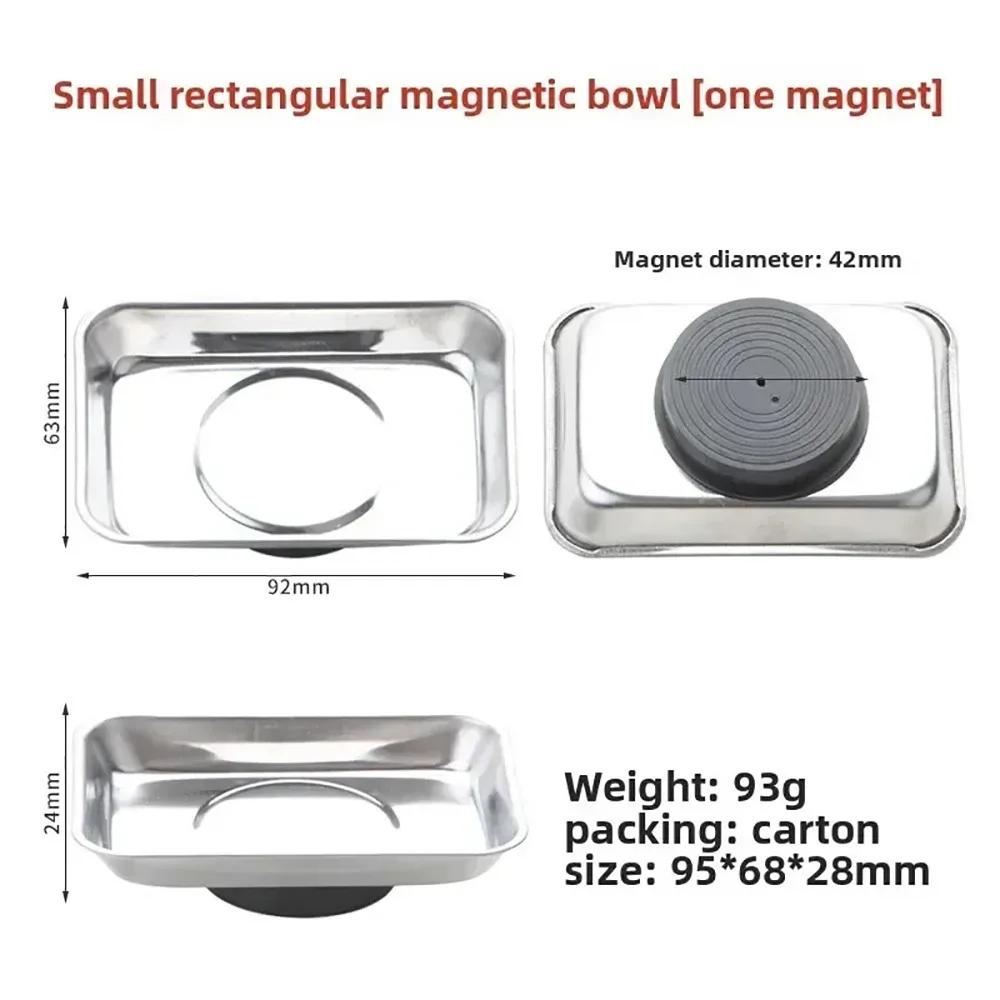 1Pcs Round Square Magnetic Parts Tray Silver Multifunctional Tool Organizer Magnet Stainless Steel Parts Bowl