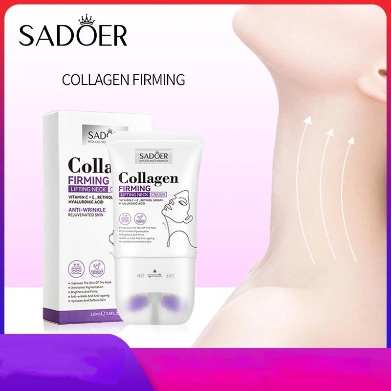 Sadoer 110ml Crème Raffermissante Neck Cream au Collagène Lifting Hydratante Éclaircissante Rouleau de Massage Crème Beauté Cou Soins de la Peau du Cou