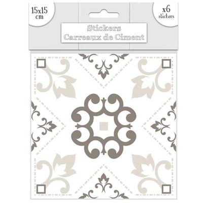 [Q7340] - Set of 6 Greige 'Cement Tiles' Stickers - 15x15 Cm