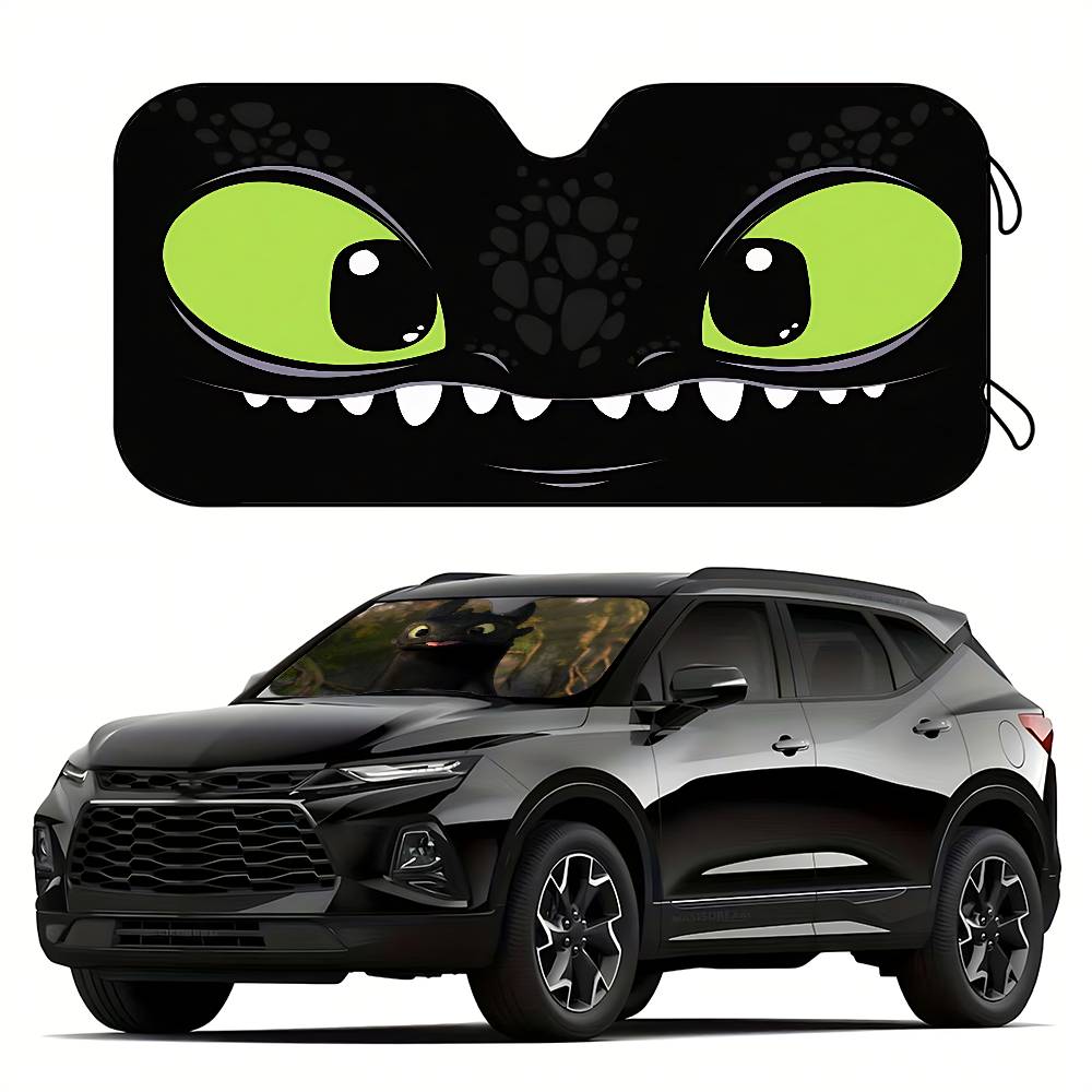 Cartoon EYE Toothless Stylish Trendy Windshield Sunshade, Car Windshield Cover, Car Sunshade Curtain, Car Sun Protection Cover