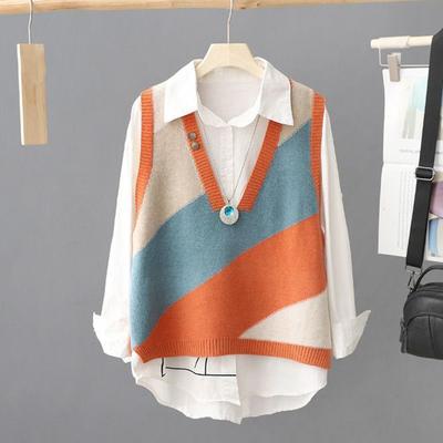 Spring Autumn Knitted Vest Tank Loose Sweater Women's Coat Head Knitted Shirt Women's