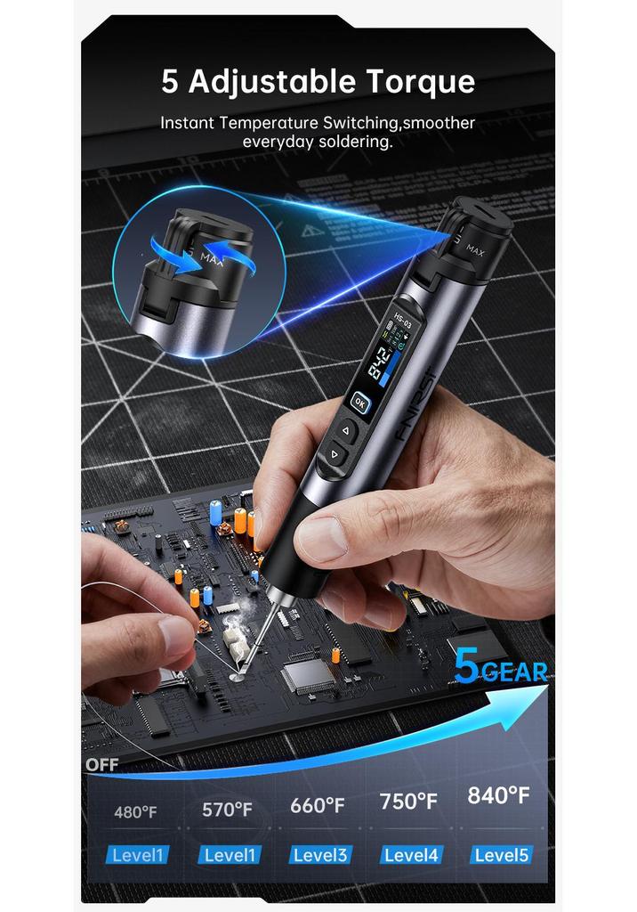 FNIRSI HS-03 Wireless Electric Soldering Iron - Constant Temperature, Compact for Household Repairs
