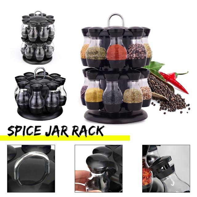 16Pcs 360 Rotating Condiment Set Spice Jar Rack Kitchen Cruet Condiment Bottle Coffee Sugar Seal Jar Container Castor