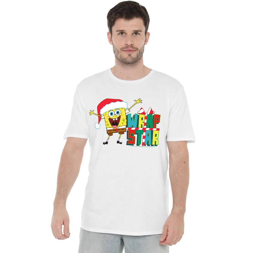 SpongeBob SquarePants Mens Wrap Star At Christmas T-Shirt