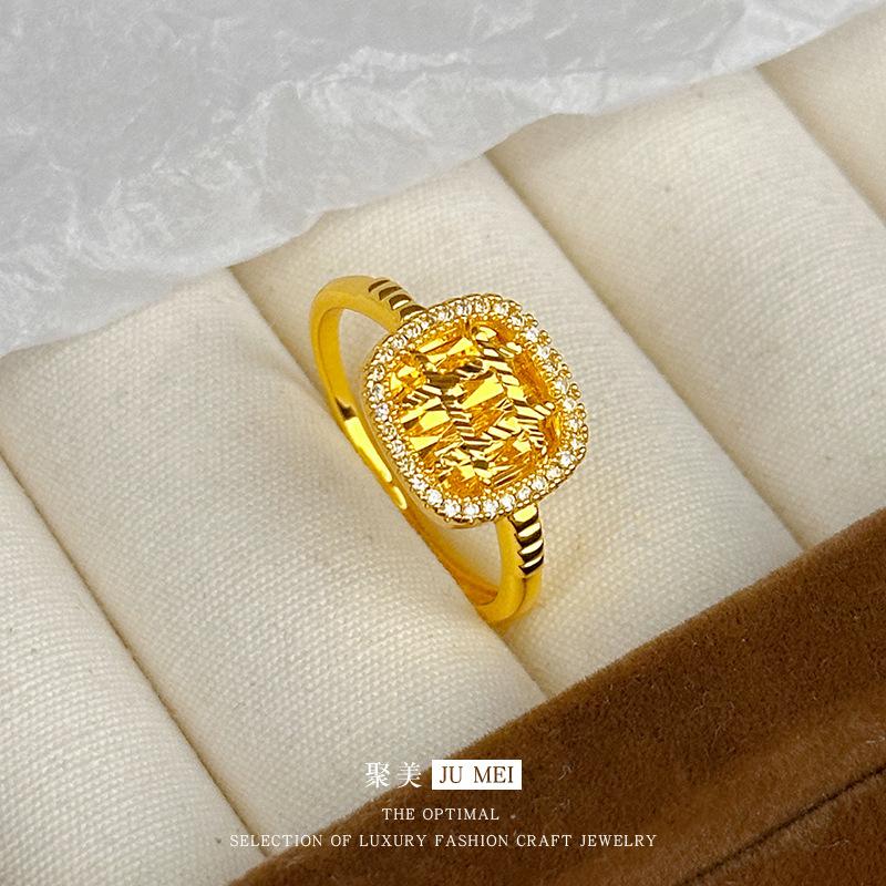 9999 24K Real Gold Store Same Style Gold Women'S Ring With Open Mouth Gold Gemstone Jewelry Sexy