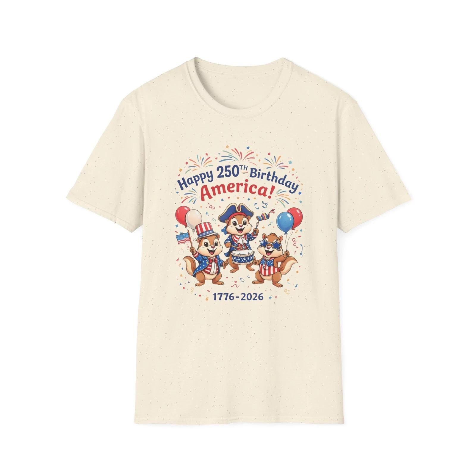 Happy 250th Birthday America T-Shirt | 1776-2026 Patriotic Squirrels July 4 Tee 3XL