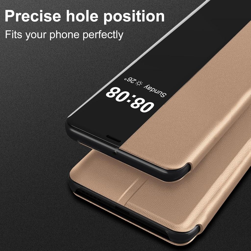 for Samsung Galaxy S23 Ultra Case Flip Leather Cover Clear S-View, for Samsung Galaxy S23 Ultra Phone Case Smart Window Hard Flip Shockproof