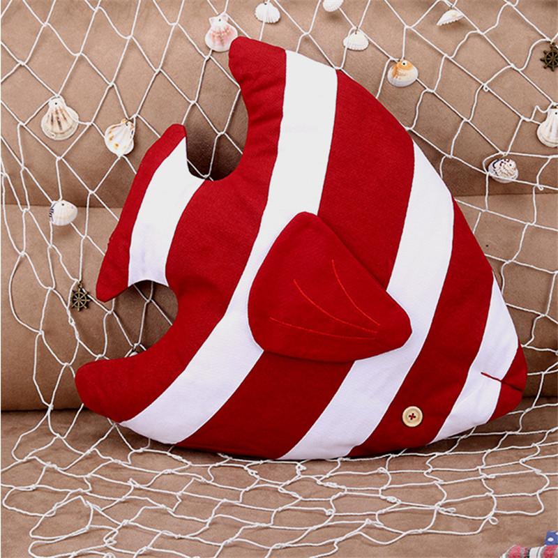 1Pc Striped Fish Shaped Cushion Mediterranean Style Cotton Linen Pillow Home Sofa Car Children Bedroom Decoration