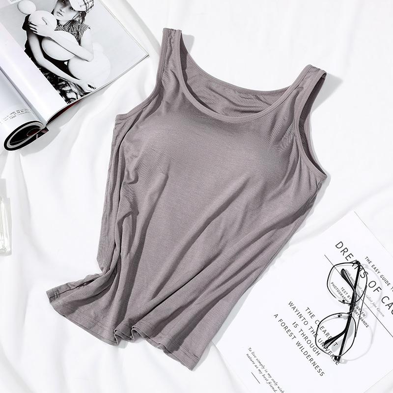 Women's Vest One-piece Vest with Chest Pad Women's No Steel Ring No-wear Bra Cup Women's Outer Wear Base